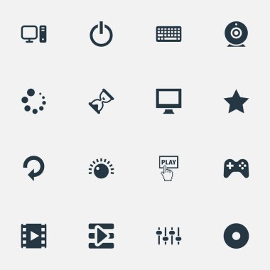 Vektör çizim basit oyun simgeler kümesi. Elemanları Video, Podcast, manevra kolu ve diğer eş oynamak, klavye ve kişisel.