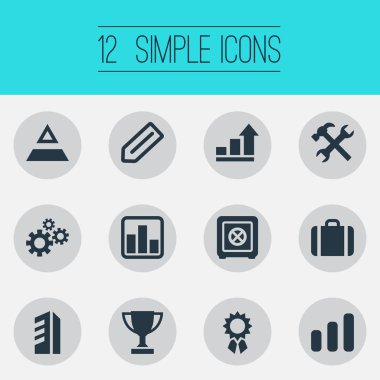 Vektör çizim basit başlangıç simgeler kümesi. Öğeleri tamir araçları, ödül, kasa ve diğer eş anlamlı üçgen, Office ve grafik.