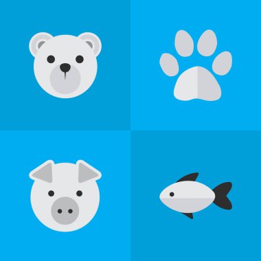 Vektör çizim basit Hayvanat Bahçesi simgeler kümesi. Öğeleri ayak, domuzcuk, Panda eş anlamlı ayak, levrek ve pençe.