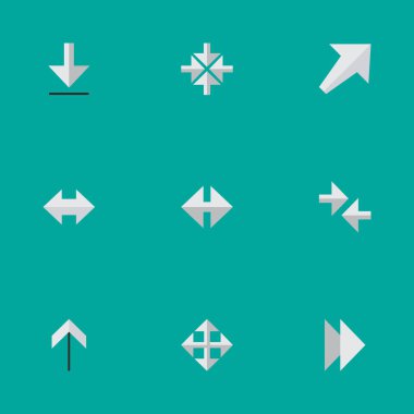 Vektör çizim basit işaretçisini simgeler kümesi. Öğeleri yukarı, ileri, yükleme ve diğer eş anlamlı verme, yeniden boyutlandırma ve indir.