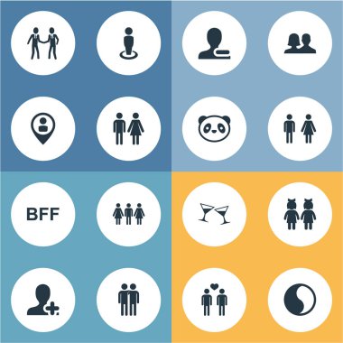 Vektör çizim basit simgeler kümesi. Öğeleri cinsiyet, içecek, arkadaşı ve diğer eş sonsuza dek, sarsak ve arkadaşları.