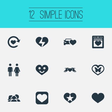 Vektör çizim basit aşk simgeler kümesi. Öğeleri sevgi dolu, bakım, Ocak ve diğer eş anlamlı kalp, mutfak ve kırık.