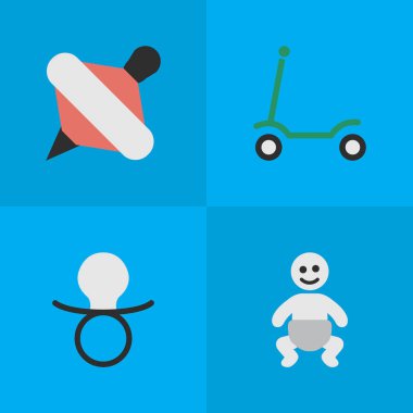 Vektör çizim basit bebek simgeler kümesi. Öğeleri tekme, Yule, meme ucu ve diğer eş anlamlı meme çocuk ve Scooter.
