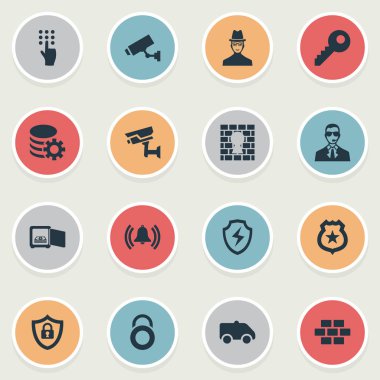 Vektör çizim basit güvenlik simgeler kümesi. Öğeleri savunma, parola, koruma ve diğer eş anlamlı kalkan, kasa ve veritabanı.