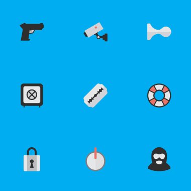 Vektör çizim basit simgeler kümesi. Öğeleri Blade, kapalı, ceza ve diğer eş anlamlı güvenlik parola ve Lifebuoy.