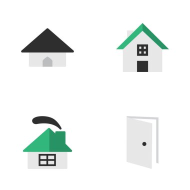 Vektör çizim basit Emlak simgeler kümesi. Öğeleri giriş, konut, taban ve diğer eş anlamlı kapıyı açın ve ev.