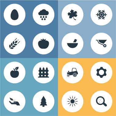 Vektör çizim basit tarım simgeler kümesi. Öğeleri Jonagold, yaprak, motor ve diğer eş tarım, Protein ve bariyer.