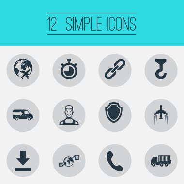 Vektör çizim basit lojistik simgeler kümesi. Öğeleri geri sayım, konuşma, kamyon ve diğer eş anlamlı bağlantı Chronimetr ve makine.