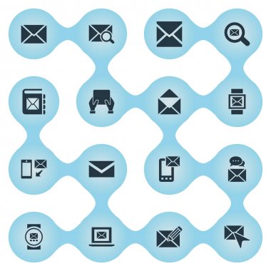 Vektör çizim basit posta simgeler kümesi. Öğeleri arayın, akıllı izle, postane ve diğer eş anlamlı Sms posta ve destek.