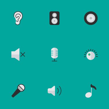 Vektör çizim basit Melody simgeler kümesi. Öğeleri mikrofon, regülatör, hacim ve diğer eş anlamlı kulak, sessiz ve Mike.