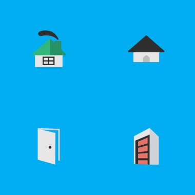 Vektör çizim basit gerçek simgeler kümesi. Konut öğeleri, giriş, inşaat ve diğer eş anlamlı ev, giriş ve açık.