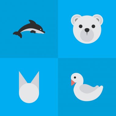 Vektör çizim basit Hayvanat Bahçesi simgeler kümesi. Öğeleri kuğu, kedi, Panda eş anlamlı kaz, kuğu ve kedi.