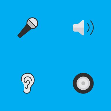 Vektör çizim basit ses simgeler kümesi. Öğeleri Mike, dinle, hoparlör ve diğer eş anlamlı kontrol, hoparlör ve hoparlör.