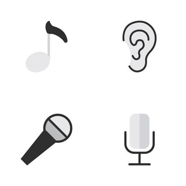 Vector illustratie Set van eenvoudige iconen. Elementen Record, notitie, luister en andere synoniemen Mic, oor en microfoon. — Stockvector