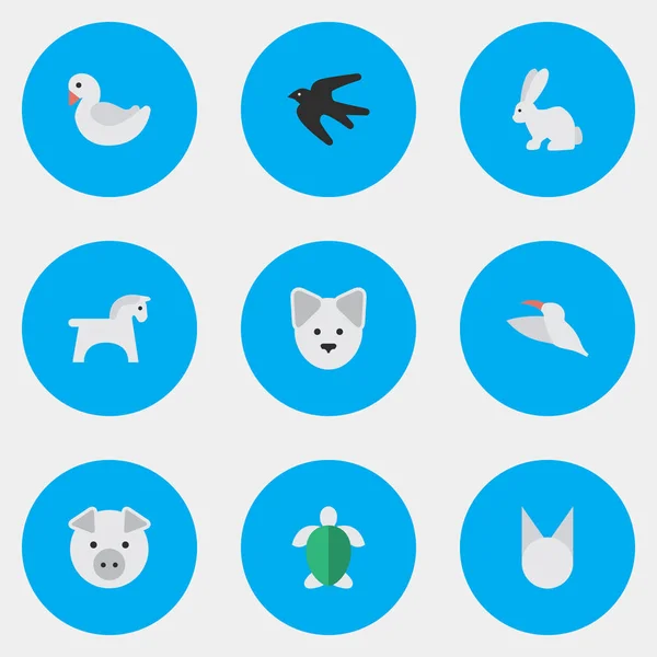 Vector Illustration Set of Simple Animals Icons. Elementos Cerdito, Liebre, Gato y Otros Sinónimos Tortuga, Cerdito y Grulla . — Archivo Imágenes Vectoriales