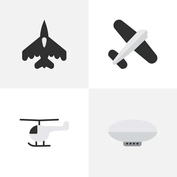 Vector Illustration Set of Simple Aircraft Icons (en inglés). Elementos helicóptero, vehículo volador, globos y otros sinónimos dirigible, vuelo y avión . — Vector de stock
