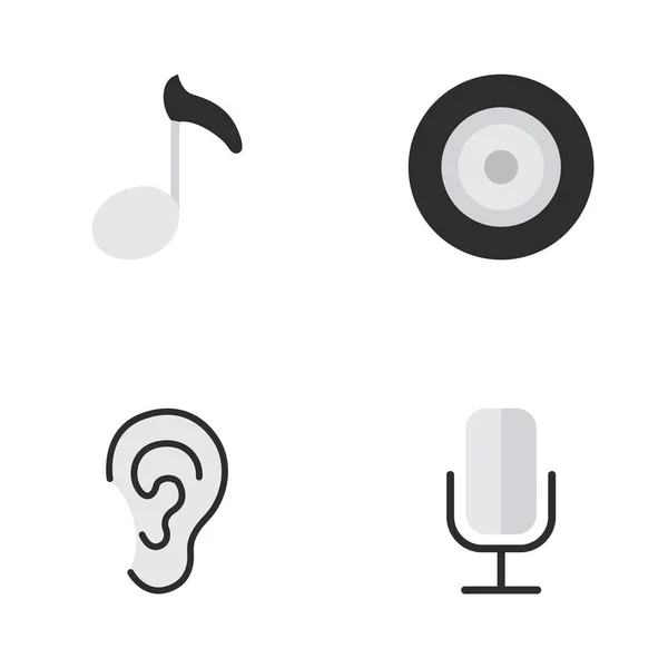 Vektorillustrationen mit einfachen Soundsymbolen. Elemente hören, aufnehmen, notieren und andere Synonyme Lautsprecher, Lautsprecher und Musik. — Stockvektor