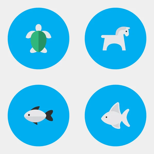 Vector illustratie Set van eenvoudige Fauna iconen. Elementen Steed, schildpad, baars en andere synoniemen Tortoise, vissen en Turtle. — Stockvector
