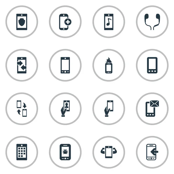 Vektorillustrationen mit einfachen Symbolen. Sicherheitselemente, Zahlen, Flamme und andere Synonyme Verbindung, Gerät und Smartphone. — Stockvektor