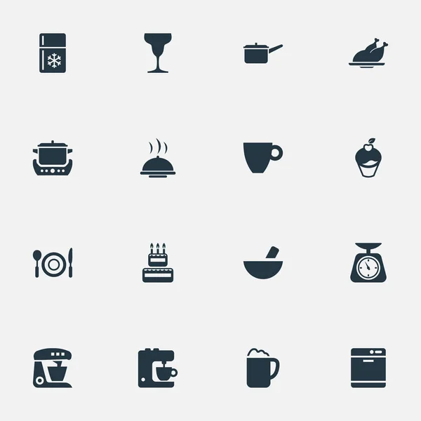 Vektor Illustration Set von einfachen Cuisine-Symbolen. Elemente Küchengerät, Auflauf, Mixer und andere Synonyme Eintopf, Kuchen und Feiern. — Stockvektor