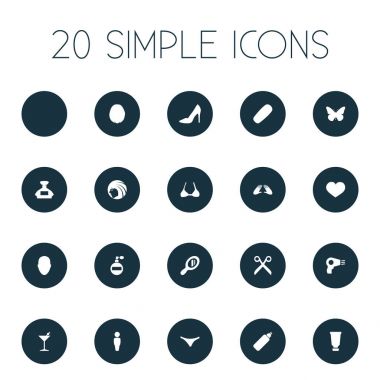 Vektör çizim basit güzellik simgeler kümesi. Öğeleri gözlük kutusu, saç kesimi, Heirdressing ve diğer eş anlamlı kişi, diş macunu ve Martini.