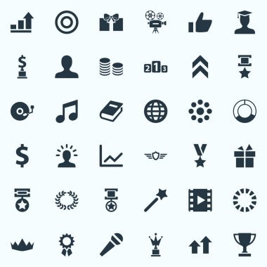 Vektör çizim basit kupa simgeler kümesi. Öğeleri Cd, bekleyen, oyun ve diğer eşanlamlı yuvarlak, başparmak ve Kupası.