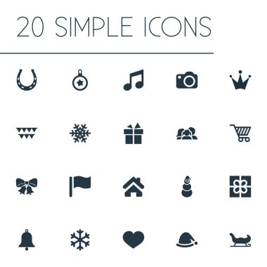 Vektör çizim basit Noel simgeler kümesi. Öğeleri kar, kızak, kalp ve diğer eş anlamlı ev, servet ve Not.