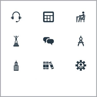 Vektör çizim basit konferans simgeler kümesi. Öğeleri ansiklopedi, tartışma, mimar çizim ve diğer eş anlamlı Akademisi, mimar ve kabarcık.