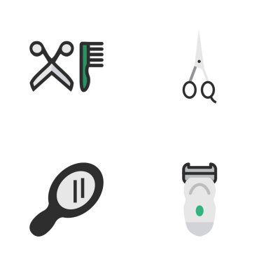 Vektör çizim basit Kuaför simgeler kümesi. Öğeleri elektronik, cam, tarak ve diğer eş elektronik, Slavering ve kesme.