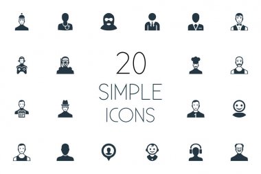 Vektör çizim basit üye simgeler kümesi. Öğelerini yoğun çalışan, iş adamı, hizmetçi ve diğer eş anlamlı patron, baba ve Pin.