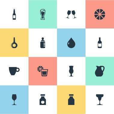 Vektör çizim basit içecekler simgeler kümesi. Öğeleri kutlama, Lager, alkolizm ve diğer eş anlamlı Mocha, limon ve bira.