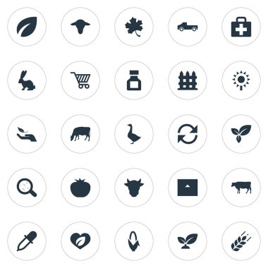 Vektör çizim basit tarım simgeler kümesi. Öğeleri çanta, kamyon, ayçiçeği ve diğer eş anlamlı Garnet pipet ve meyve.