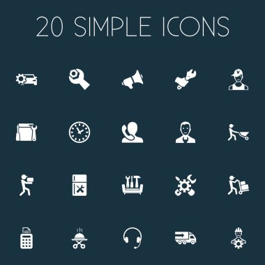 Vektör çizim basit bilgi simgeler kümesi. Öğeleri operatör, Oluşturucu, zaman ve diğer eş anlamlı fark, makinist ve duyuru.