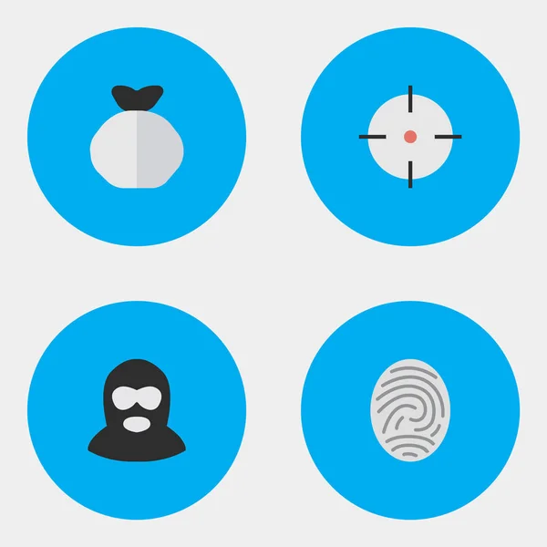 Vector Illustration Set Of Simple Crime Icons. Elements Moneybox, Bioskyner, Criminal And Other Synonyms Money, Target And Fingerprint. — Stock Vector