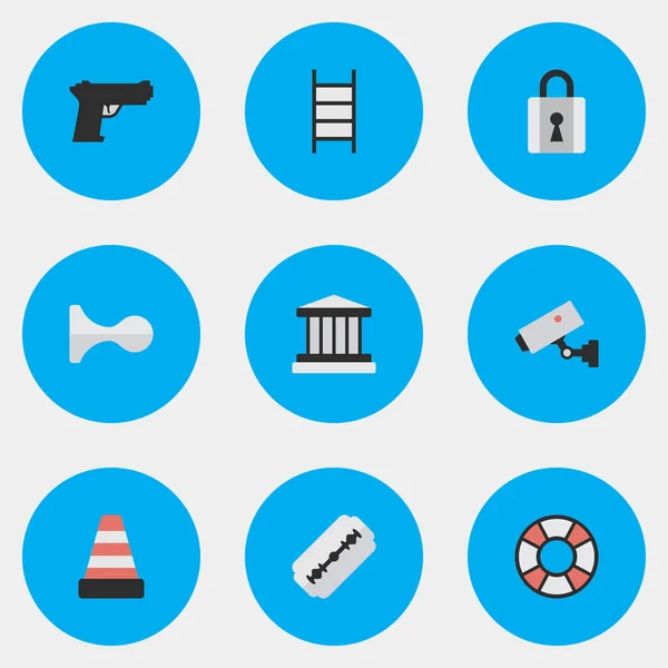 Vector Illustration Set Of Simple Criminal Icons. Elements Isolated, Grille, Supervision And Other Synonyms Camera, Blade And Shaver. — Stock Vector