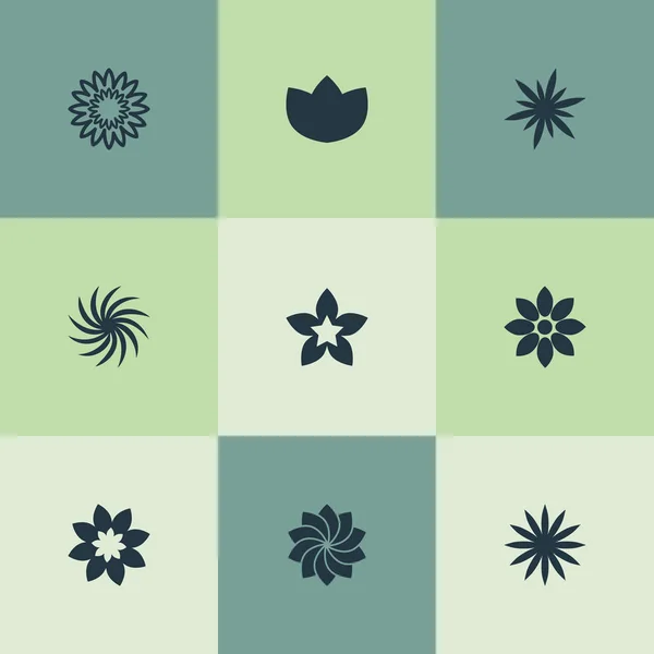 Vector Illustration Set of Simple Blossom Icons (en inglés). Elementos Alstroemeria, Jonquil, Peonía y Otros Sinónimos Larkspur, Aster And Blossoming . — Vector de stock