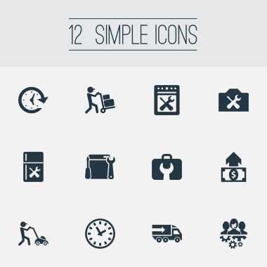 Vektör çizim basit hizmet simgeler kümesi. Öğeleri zaman, süre, restorasyon ve diğer eş anlamlı Toolbox döngüsü ve tornavida.