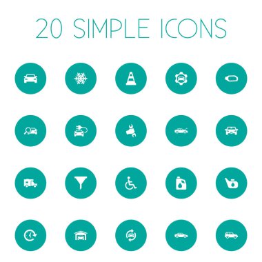 Vektör çizim basit araba simgeler kümesi. Öğeleri Araba, gres yağı, kamyon ve diğer eş anlamlı huni kar tanesi ve trafik.