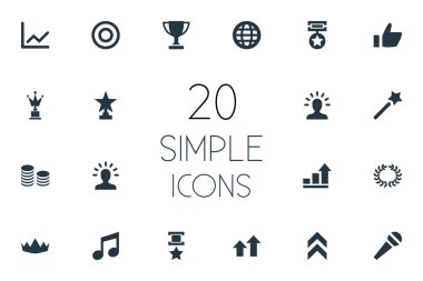 Vektör çizim basit ödül simgeler kümesi. Öğeleri, taç, çelenk ve diğer eş anlamlı değnek büyüyen taç ve Laurel.