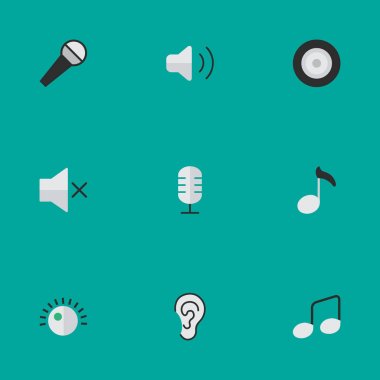 Vektör çizim basit Melody simgeler kümesi. Öğeleri not, mikrofon, ses gücü ve diğer eş anlamlı Mike, mikrofon ve ses düzeyi.