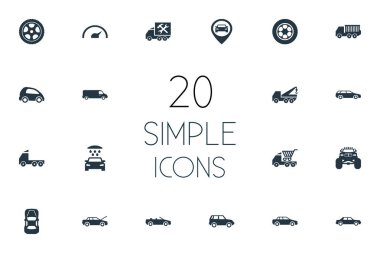 Vektör çizim basit otomatik simgeler kümesi. Tamir Servisi, 4 x 4, öğeleri hız ve pompalama, konumu ve Cabriolet diğer eş.