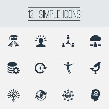 Vektör çizim basit çözüm simgeler kümesi. Öğeleri ampul, optik alet, Küre ve diğer eş anlamlı dişli, genişleme ve uluslararası.