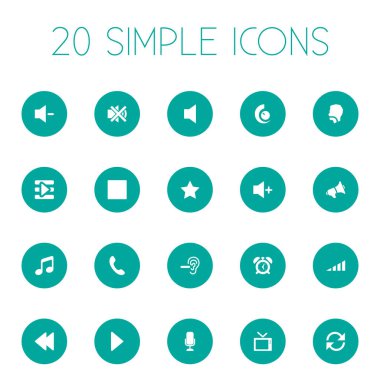 Vektör çizim basit ses simgeler kümesi. Öğeleri telefon, döndürme, hacim ve diğer eş anlamlı Quiter Retro ve Web.