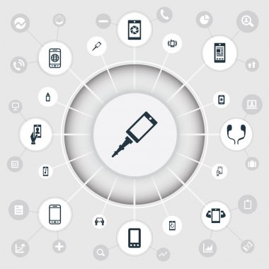 Vektör çizim basit hareket eden simgeler kümesi. Öğeleri dünya çapında Net, medya, teknoloji ve diğer eş hata, bağlantı ve telefon.