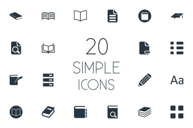 Vektör çizim basit eğitim simgeler kümesi. Öğeleri not defteri, akademik Cap, asılı etiketi ve diğer eş anlamlı bölümü, büyütme ve onay kutusu.