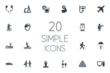 Vektör çizim basit Yoga simgeler kümesi. Öğeleri Powerlifting, müzisyen, suyu ve diğer eş anlamlı gitar el sıkışma ve gerçeklik.