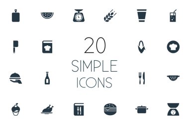 Vektör çizim basit mutfak simgeler kümesi. Öğeleri Muffin, Rinser, ölçekler ve diğer eş anlamlı Rinser menü ve ölçek.