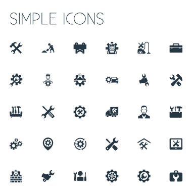 Vektör çizim basit tamir simgeler kümesi. Öğeleri mekanik onarım, tamir ve diğer eş anlamlı Builder, mekanik ve el.