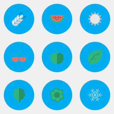 Vektör çizim basit Bahçe simgeler kümesi. Öğeleri ağaç, meyve, güneşli ve diğer eş anlamlı kağıt, yaprak ve ağaç.