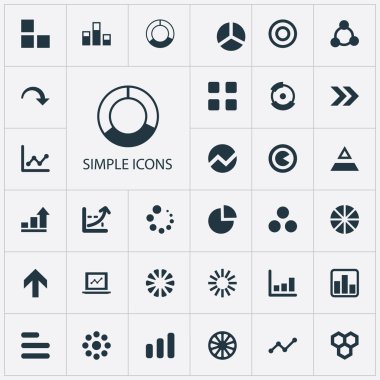 Vektör çizim basit grafik simgeler kümesi. Öğeleri büyüme, desen, dairesel ve diğer eş anlamlı diyagram, Segment ve grafik.